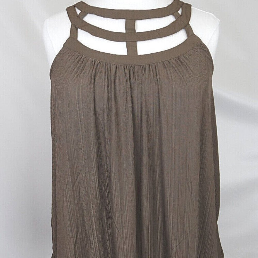 NWOT Torrid Brown Crepe Cage Studio Knit Strappy Swing Blouse